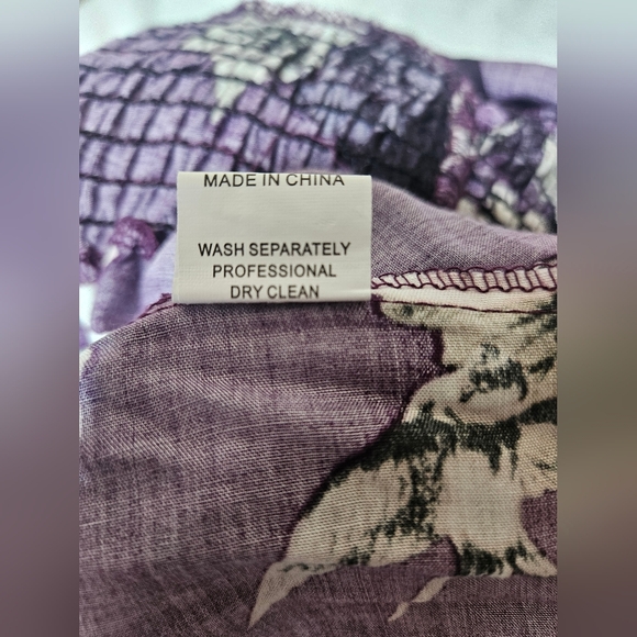 Jaase Floral Wide Leg Jumpsuit Size L Plum Purple Boho Smocked Waist Rayon - Picture 8 of 11